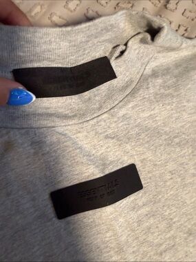 Essentials Men’s Light Gray Crewneck Sweatshirt with Black Logo Patch
